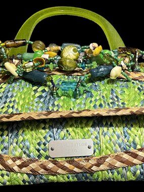 RARE Harl Taylor BAG Aqua Green Seashells Handcrafted Bahamian Designer Purse